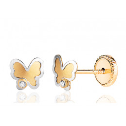 Boucles d'oreilles deux ors 18 carats "papillon"