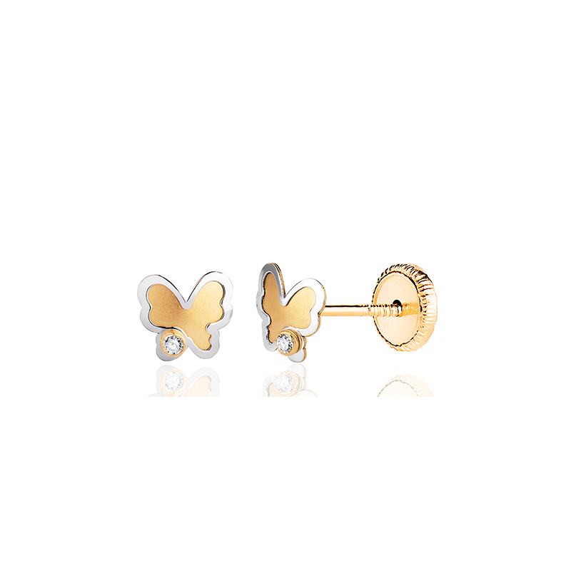 Boucles d'oreilles deux ors 18 carats "papillon"