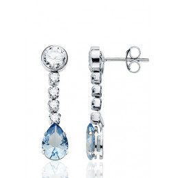 Boucles d'oreilles aigue-marine, zirconium et or 18 carats