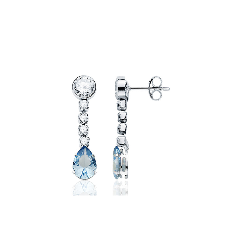 Boucles d'oreilles aigue-marine, zirconium et or 18 carats