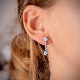 Boucles d'oreilles aigue-marine, zirconium et or  gris 18 carats