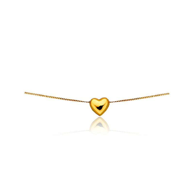 Chaine adulte or jaune maille fantaisie et coeur tout or
