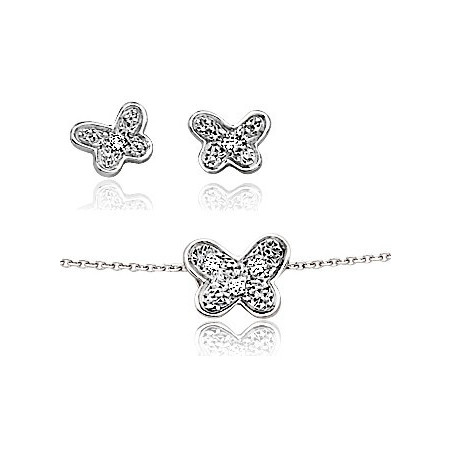 Parure Bijou Nœud Papillon - Boucles D'oreilles Et Pendentif - Inoxydable - Neuf Avec étiquettes