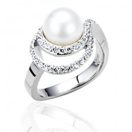 Bague Breuning or blanc 18 carats, perle d'Australie et diamants 0,44 carat