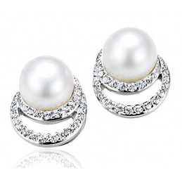 Boucles d'oreilles or blanc 18 carats, perles d'Australie et diamant 0,37 carat