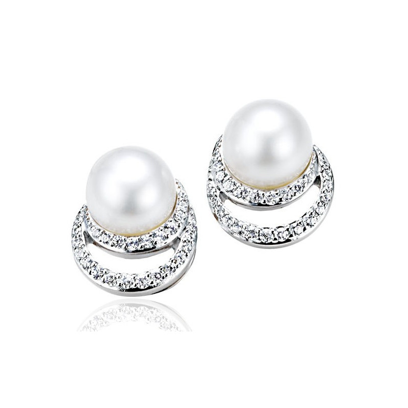 Boucles d'oreilles or blanc 18 carats, perles d'Australie et diamant 0,37 carat
