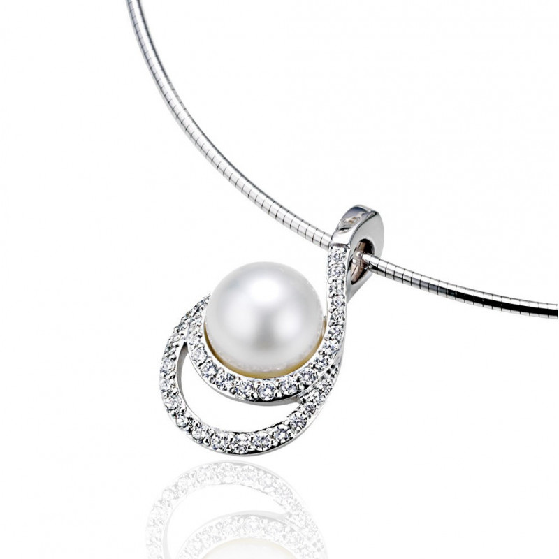 Pendentif Breuning or blanc 18 carats, perle d'Australie et diamant 0,44 carat