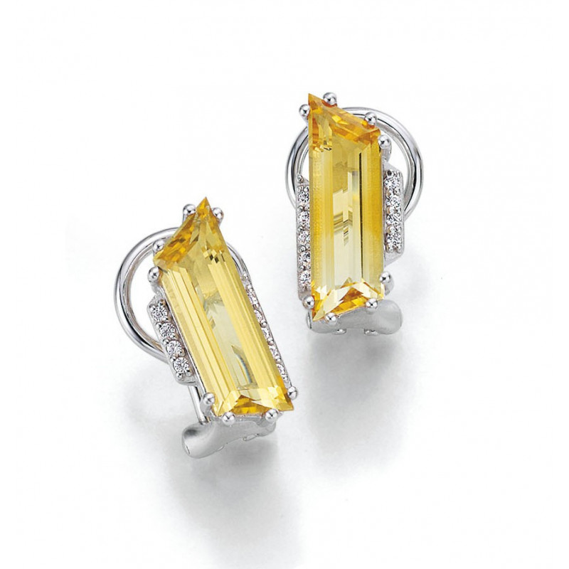 Boucles d'oreilles en or blanc 18 carats, topaze et diamants 0,11 carat