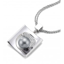 Pendentif Breuning or blanc 18 carats, perle de Chine et diamant 0,22 carat