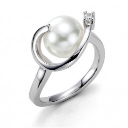 Bague Breuning or blanc 18 carats, perle d'Australie et diamant 0,05 carat