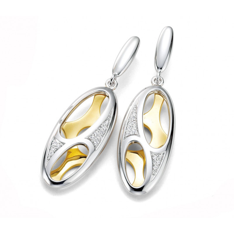 Boucles d'oreilles or blanc et or jaune 18 carats et diamant 0,13 carat