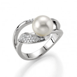 Bague Breuning or blanc 18 carats, perle d'Australie et diamants 0,19 carat