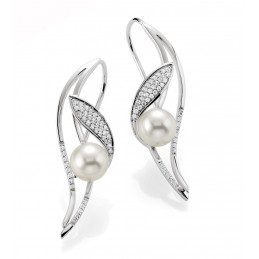 Boucles d'oreilles or blanc 18 carats, perles d'Australie et diamant 0,43 carat