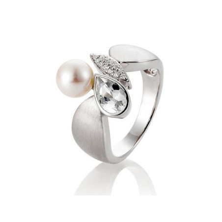 Bague En Or Blanc 18 Carats Avec Perle - Taille 53, Poids 7,40 G, Très Bon État