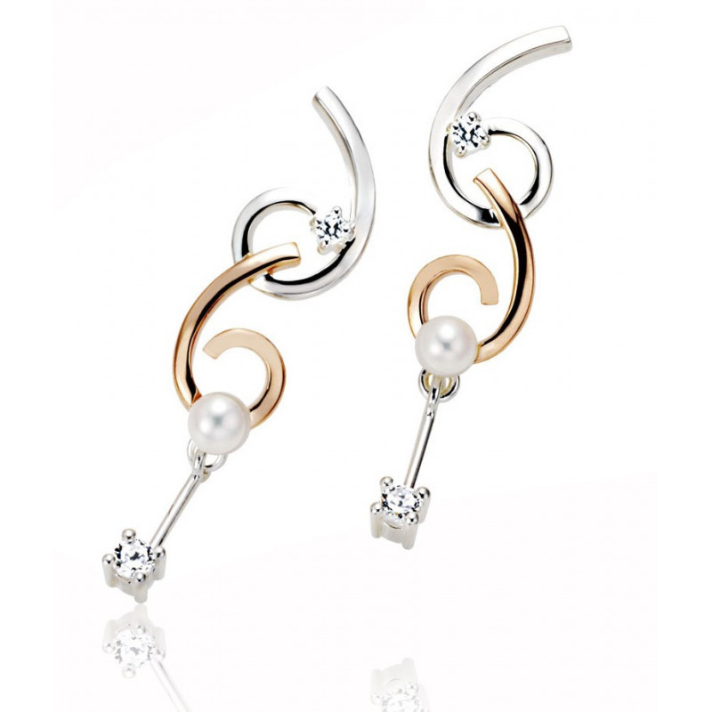 Boucles d'oreilles Breuning argent massif et plaqué or, perles de Chine et zirconiums