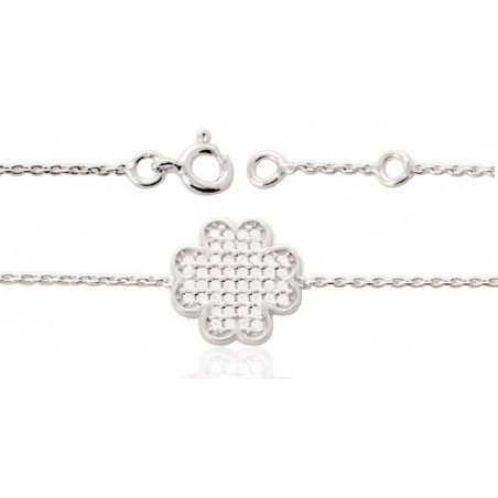 Bracelet en argent massif et zirconiums sur un trèfle pour femme﻿