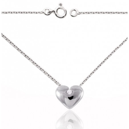 Collier En Argent Rhodié Chaîne Avec Pendentif Coeur Et Oxydes Blancs Sertis 405cm $$$033532