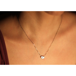 Chaine femme or gris 18 carats et pendentif coeur diamant 0,01 carat