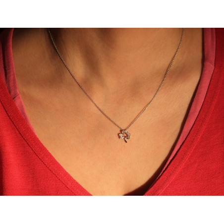 Chaine En Or Blanc 18 Carats Rhodié Avec Diamant 0,1 Carat – Modèle Ras Du Cou – Neuf Sans Emballage