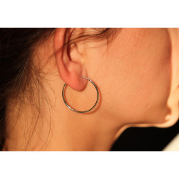 Boucles d'oreilles femme or gris 18 carats créoles 30 mm