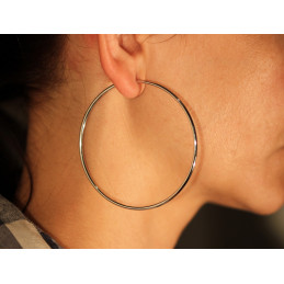 Boucles d'oreilles femme or blanc 18 carats créoles 65 mm