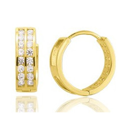 Boucles d'oreilles or jaune et zirconiums "double rang"