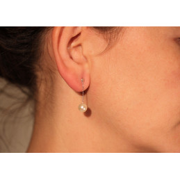 Boucles d'oreilles or blanc 18 carats et perle de culture