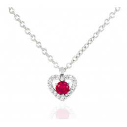 Chaine or blanc 18 carats, pendentif rubis rond et diamant 0,06 carat