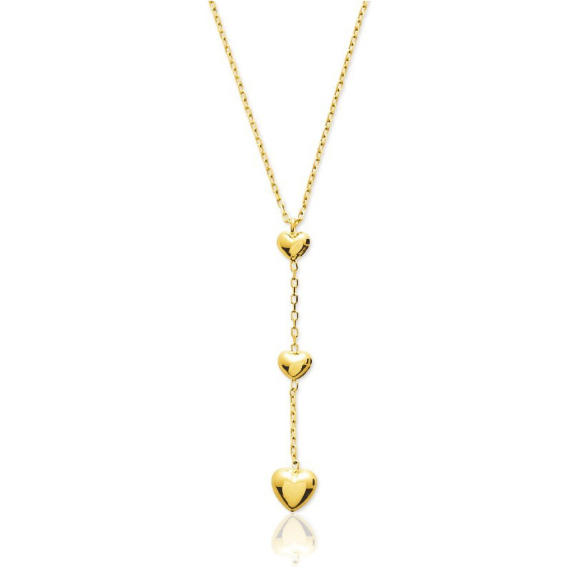 Chaine or jaune 18 carats "triple coeur" 42 cm pour femme