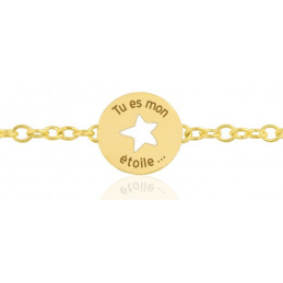 Bracelet or jaune 18 carats et jeton "tu es mon étoile"