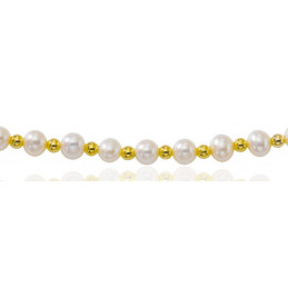 Collier 45 cm perles de culture 5 - 5,5 mm et boules or 18 carats