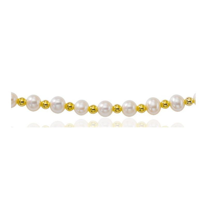Collier 45 cm perles de culture 5 - 5,5 mm et boules or 18 carats