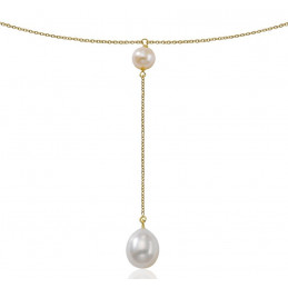 Collier 42 cm avec deux perles de culture 5 et 8,5 mm et or 18 carats 