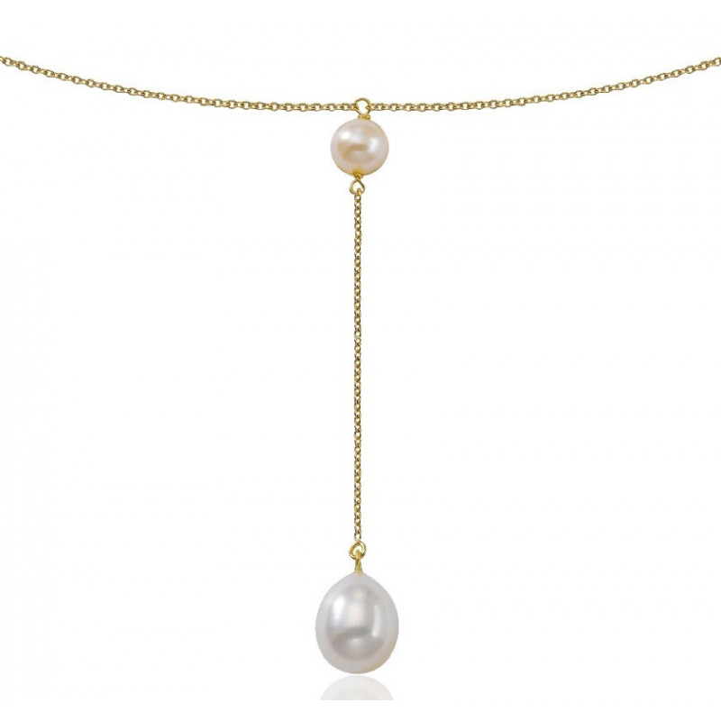 Collier 42 cm avec deux perles de culture 5 et 8,5 mm et or 18 carats 