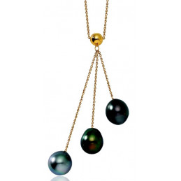 Collier 42 cm or jaune 18 carats avec trois perles de Tahiti