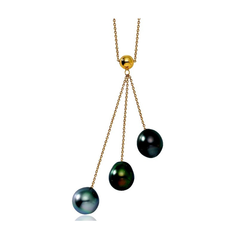 Collier 42 cm or jaune 18 carats avec trois perles de Tahiti