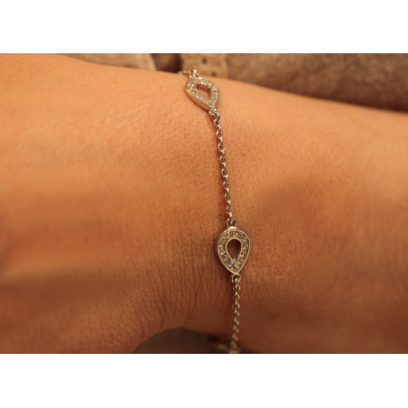 Bracelet En Argent Massif Avec Zirconiums Et Ambre Noir - Occasion