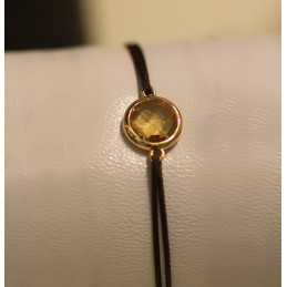 Bracelet cordon ajustable, or jaune 18 carats et citrine serti clos pour femme 