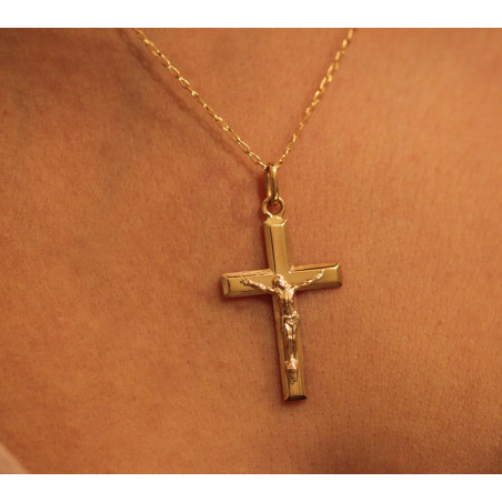 Ciondolo Croce Di Cristo Placcato Oro 18 Carati – Unisex – Con Catena In Opzione