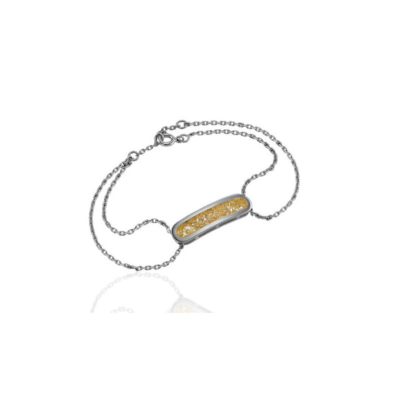 Bracelet sanlys Joaillerie ovale deux ors 18 carats maille forçat double "soie d'or"