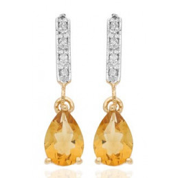 Boucles d'oreilles or jaune 18 carats, diamant et citrine 1,30 carat