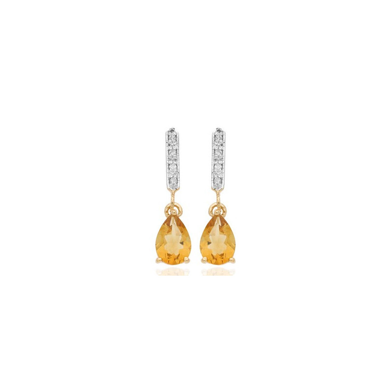 Boucles d'oreilles or jaune 18 carats, diamant et citrine 1,30 carat