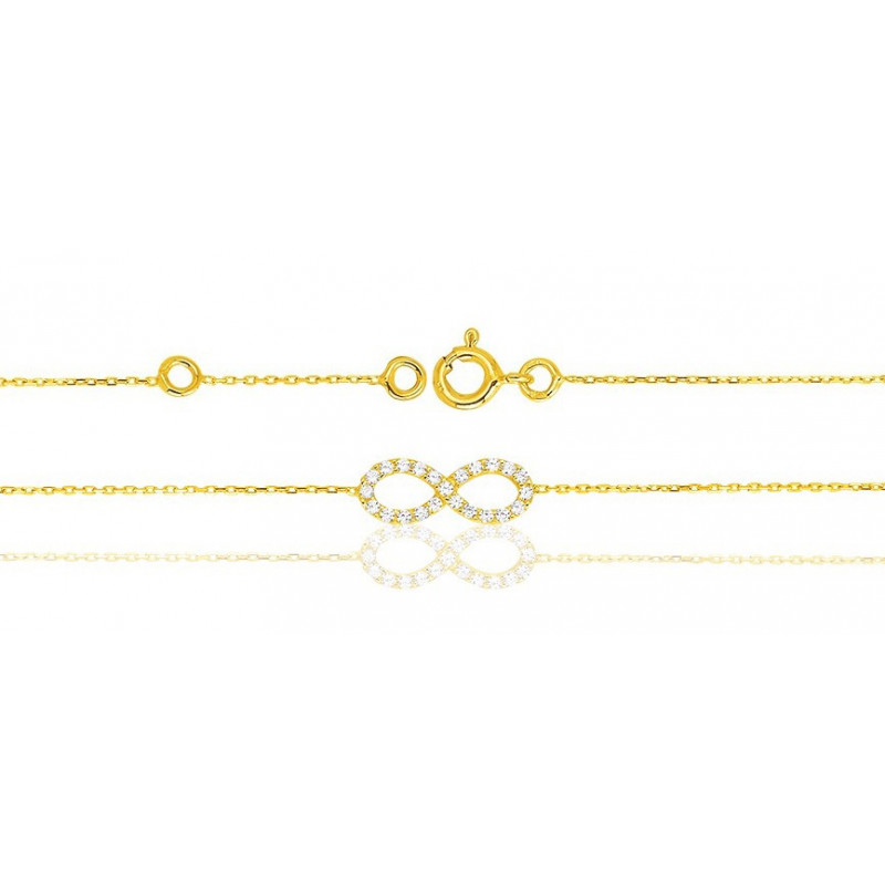 Bracelet or jaune 18 carats et zirconium "infini" 18 cm