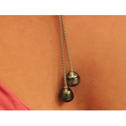 Collier argent noeud marin et deux perles de Tahiti cerclées