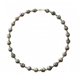 Collier en or 18 carats avec 27 perles de tahiti 8/10 mm cerclées et boules or