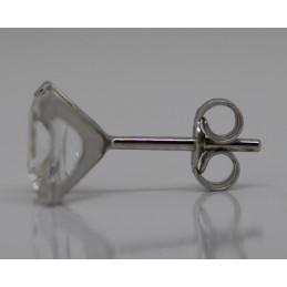 Boucle d'oreille or gris 18 carats et zirconium 6 mm carré